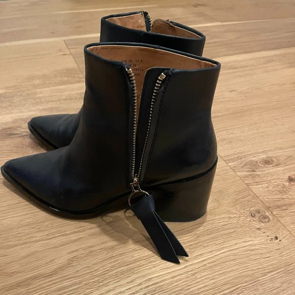& Other Stories Block Heel Black Leather Boots - size 8 - Picture 2 of 5
